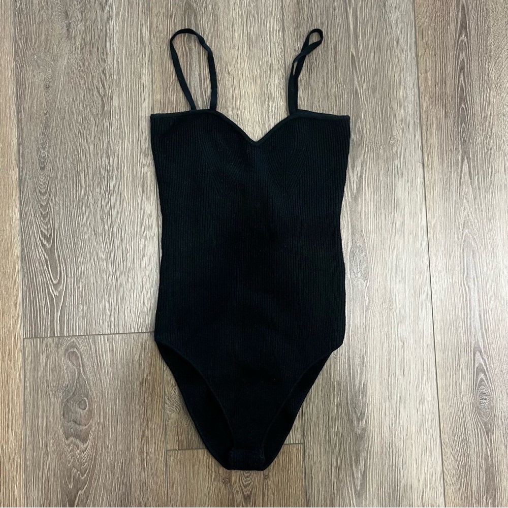 Arch4 Odette Black Ribbed cashmere Bodysuit M